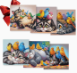 Preview: Diamond Painting 6 Stück Katze spielt mit den Vögeln